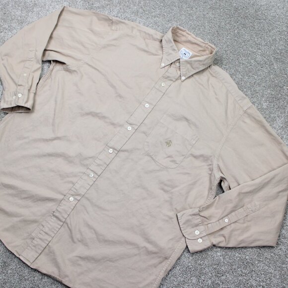 Brooks Brothers Sport Shirt Mens Large Beige Cotton Long Sleeve Button Down - Picture 3 of 12